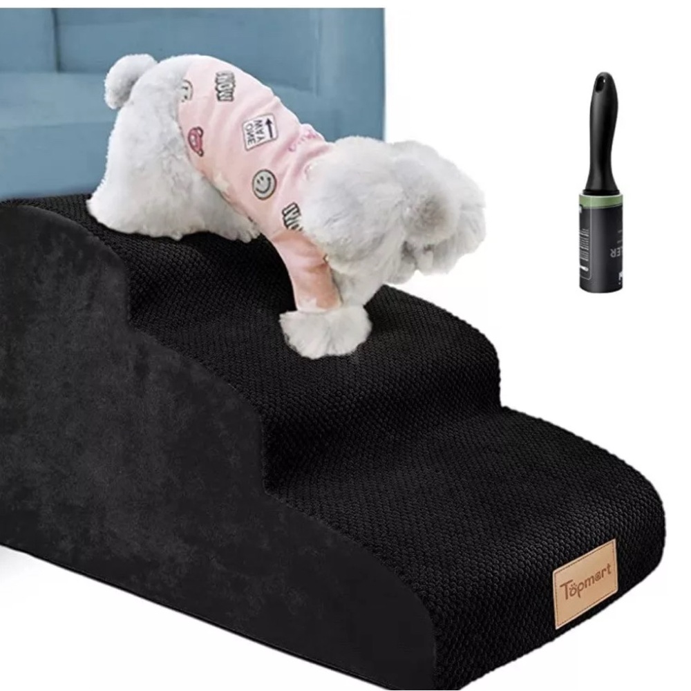 Topmart Black 3 Tier Hi Density Foam Dog, Pet Ramp Steps 23.6" LX15.7"WX15.7"H